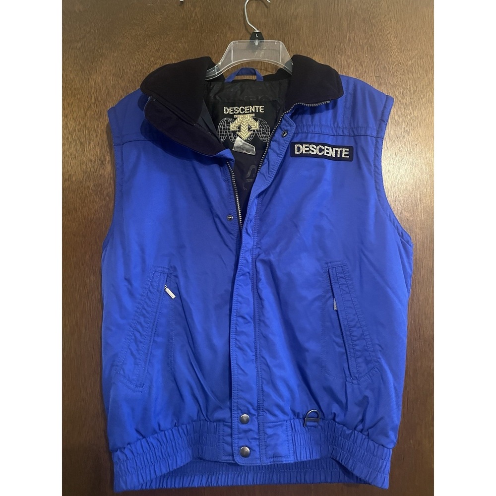 Descente Vest Mens XL Blue Insulated Puffer Zip Snap Ski Outdoor Patch
